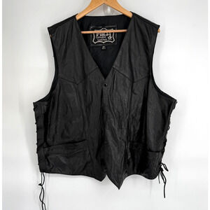 First Genuine Leather Vest Mens 3XL 56in Western Biker Punk Grunge USA Rock Snap